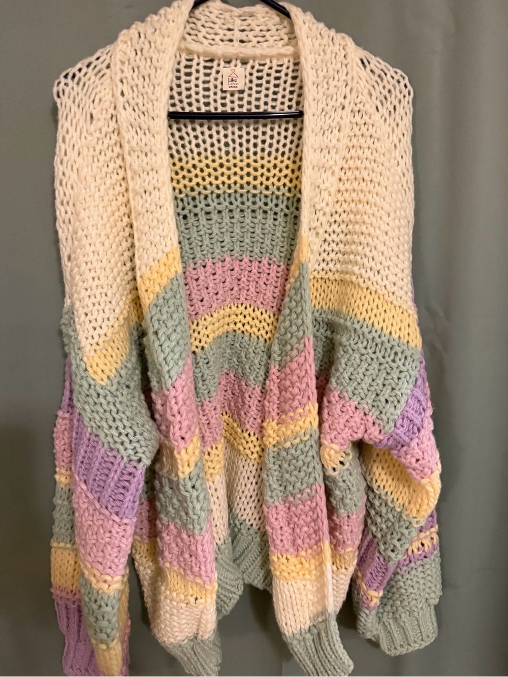 Open-Front Chunky Pastel Stripe Cardigan Sweater - Cream & Pastel
